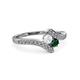 3 - Eleni White Sapphire and Emerald with Side Diamonds Bypass Ring 