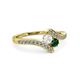 3 - Eleni White Sapphire and Emerald with Side Diamonds Bypass Ring 