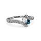 3 - Eleni White Sapphire and Blue Diamond with Side Diamonds Bypass Ring 