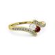 3 - Eleni White Sapphire and Ruby with Side Diamonds Bypass Ring 