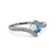 3 - Eleni White Sapphire and Blue Topaz with Side Diamonds Bypass Ring 