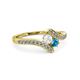 3 - Eleni White Sapphire and London Blue Topaz with Side Diamonds Bypass Ring 