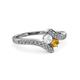 3 - Eleni White Sapphire and Citrine with Side Diamonds Bypass Ring 