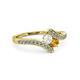 3 - Eleni White Sapphire and Citrine with Side Diamonds Bypass Ring 