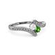 3 - Eleni White Sapphire and Green Garnet with Side Diamonds Bypass Ring 