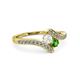 3 - Eleni White Sapphire and Green Garnet with Side Diamonds Bypass Ring 