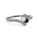 3 - Eleni White Sapphire and Red Garnet with Side Diamonds Bypass Ring 