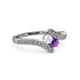 3 - Eleni White Sapphire and Amethyst with Side Diamonds Bypass Ring 