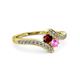 3 - Eleni Ruby and Pink Sapphire with Side Diamonds Bypass Ring 