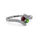3 - Eleni Ruby and Green Garnet with Side Diamonds Bypass Ring 