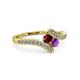 3 - Eleni Ruby and Amethyst with Side Diamonds Bypass Ring 