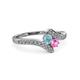 3 - Eleni Aquamarine and Pink Sapphire with Side Diamonds Bypass Ring 