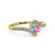 3 - Eleni Aquamarine and Pink Sapphire with Side Diamonds Bypass Ring 