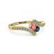 3 - Eleni Pink Tourmaline and Blue Diamond with Side Diamonds Bypass Ring 