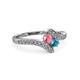 3 - Eleni Pink Tourmaline and London Blue Topaz with Side Diamonds Bypass Ring 