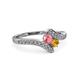 3 - Eleni Pink Tourmaline and Citrine with Side Diamonds Bypass Ring 