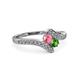 3 - Eleni Pink Tourmaline and Green Garnet with Side Diamonds Bypass Ring 