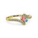 3 - Eleni Pink Tourmaline and Aquamarine with Side Diamonds Bypass Ring 