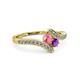 3 - Eleni Pink Tourmaline and Amethyst with Side Diamonds Bypass Ring 