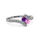 3 - Eleni Amethyst and Pink Sapphire with Side Diamonds Bypass Ring 
