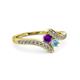 3 - Eleni Amethyst and Aquamarine with Side Diamonds Bypass Ring 