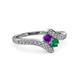 3 - Eleni Amethyst and Emerald with Side Diamonds Bypass Ring 