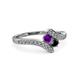 3 - Eleni Amethyst and Black Diamond with Side Diamonds Bypass Ring 