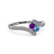 3 - Eleni Amethyst and Blue Topaz with Side Diamonds Bypass Ring 
