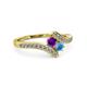 3 - Eleni Amethyst and Blue Topaz with Side Diamonds Bypass Ring 