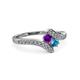 3 - Eleni Amethyst and London Blue Topaz with Side Diamonds Bypass Ring 