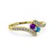 3 - Eleni Amethyst and London Blue Topaz with Side Diamonds Bypass Ring 