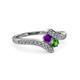 3 - Eleni Amethyst and Green Garnet with Side Diamonds Bypass Ring 