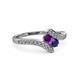 3 - Eleni Amethyst and Blue Sapphire with Side Diamonds Bypass Ring 