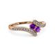 3 - Eleni Amethyst with Side Diamonds Bypass Ring 