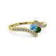 3 - Eleni Blue Topaz and Emerald with Side Diamonds Bypass Ring 