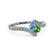 3 - Eleni Blue Topaz and Green Garnet with Side Diamonds Bypass Ring 