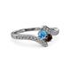 3 - Eleni Blue Topaz and Red Garnet with Side Diamonds Bypass Ring 