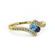 3 - Eleni Blue Topaz and Blue Sapphire with Side Diamonds Bypass Ring 