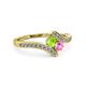 3 - Eleni Peridot and Pink Sapphire with Side Diamonds Bypass Ring 