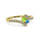 3 - Eleni Peridot and Blue Topaz with Side Diamonds Bypass Ring 
