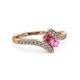 3 - Eleni Rhodolite Garnet and Pink Sapphire with Side Diamonds Bypass Ring 
