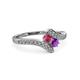 3 - Eleni Rhodolite Garnet and Amethyst with Side Diamonds Bypass Ring 