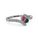 3 - Eleni Rhodolite Garnet and Emerald with Side Diamonds Bypass Ring 