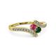 3 - Eleni Rhodolite Garnet and Emerald with Side Diamonds Bypass Ring 