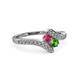 3 - Eleni Rhodolite and Green Garnet with Side Diamonds Bypass Ring 