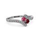 3 - Eleni Rhodolite Garnet and Ruby with Side Diamonds Bypass Ring 