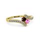 3 - Eleni Red Garnet and Pink Sapphire with Side Diamonds Bypass Ring 