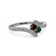 3 - Eleni Red Garnet and Emerald with Side Diamonds Bypass Ring 