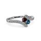 3 - Eleni Red Garnet and Blue Diamond with Side Diamonds Bypass Ring 