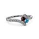 3 - Eleni Red Garnet and London Blue Topaz with Side Diamonds Bypass Ring 